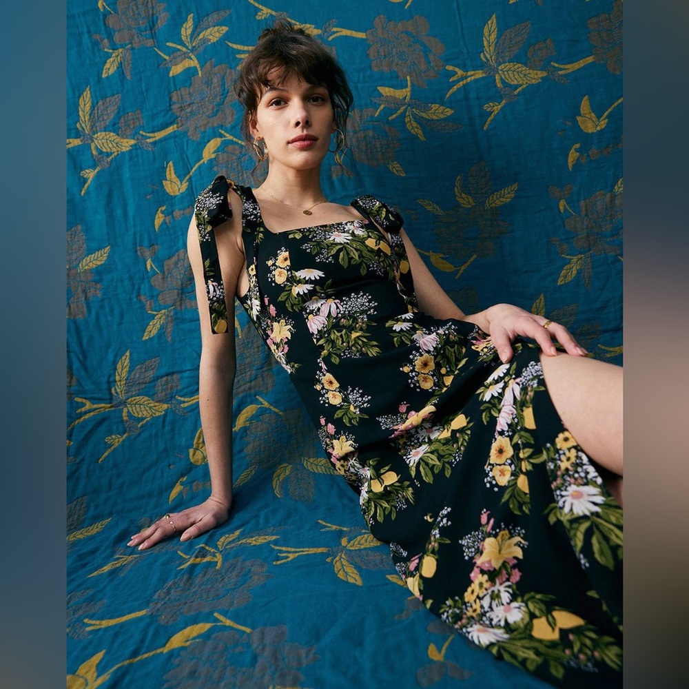 SOLD RIHOAS Black Floral Midi Dress - Picture 5 of 9